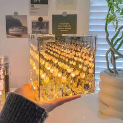 ✨ Handmade Crystal Tulip LED Lamp – Romantic Flower Night Light in Glass Cube ✨