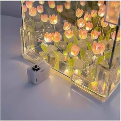 ✨ Handmade Crystal Tulip LED Lamp – Romantic Flower Night Light in Glass Cube ✨