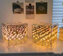 ✨ Handmade Crystal Tulip LED Lamp – Romantic Flower Night Light in Glass Cube ✨